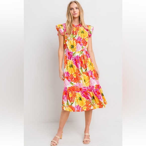 15 Beautiful Floral Print Ruffle Sleeveless Dress - Picture 1 of 5